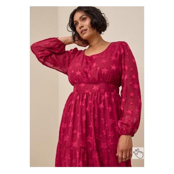 Torrid Purple Pink Clip Dot Star Chiffon Tiered Midi Dress Sz.4 NWT - Picture 3 of 9